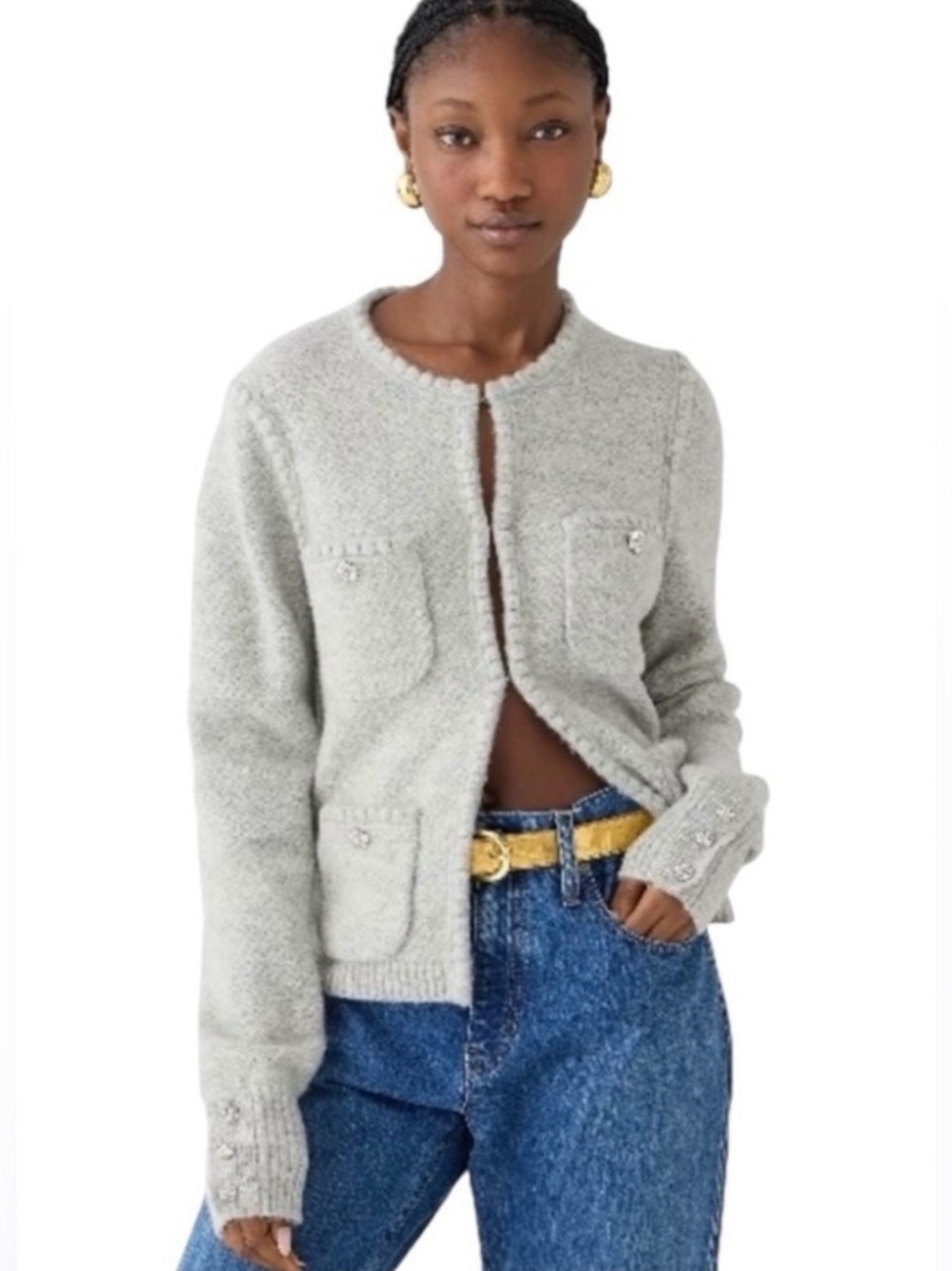 J.Crew Odette Sweater Lady Jacket with Jewel Buttons Heather Gray Size Large NWT - Picture 2 of 16